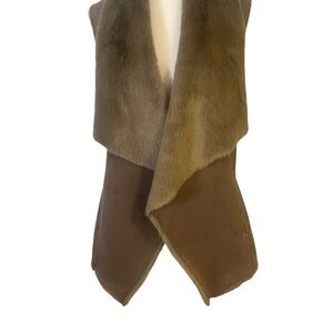Love Token Reversible Faux Fur and Faux Suede Open Front Vest Taupe Size M